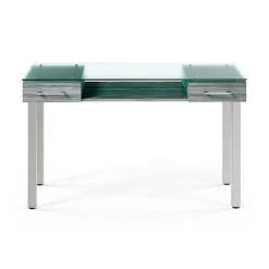 Union & Scale Prestige 47" Gray Glass Computer and Writing Desk | Modern Glass Desk for Home Office