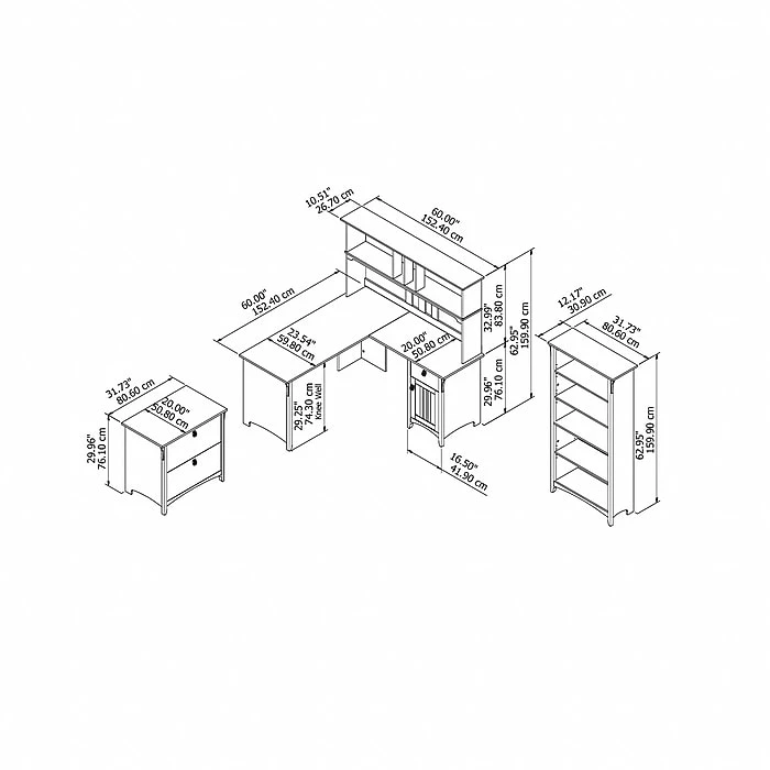 Bush Furniture Salinas 60W L-Shaped Desk with Hutch, File Cabinet & Bookcase - Cape Cod Gray 4 Bush Furniture Salinas 60W L-Shaped Desk with Hutch, File Cabinet & Bookcase - Cape Cod Gray - Image 4