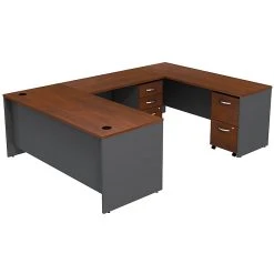 Bush Business Furniture Westfield U Shaped Desk with 2 Mobile Pedestals - Hansen Cherry Laminate (SRC047HCSU)