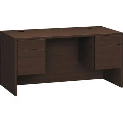 HON 10500 Series 60"W Double Pedestal Desk with 2 Box/2 File Drawers, Mocha Finish - HON10573MOMO