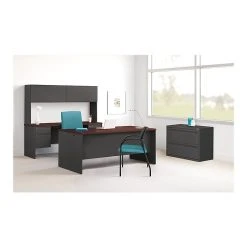 HON 38000 Series 72"W Double Pedestal Desk - Premium Mahogany/Charcoal Laminate Workspace -Computer Office Desks Shop unnamed file 1039