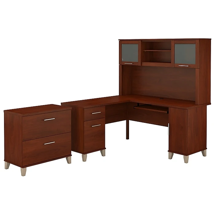 Bush Furniture Somerset 60W L Shaped Desk With Hutch And Lateral File Cabinet, Hansen Cherry (SET008HC) – Laminate Office Furniture 1 Bush Furniture Somerset 60W L Shaped Desk With Hutch And Lateral File Cabinet, Hansen Cherry (SET008HC) – Laminate Office Furniture