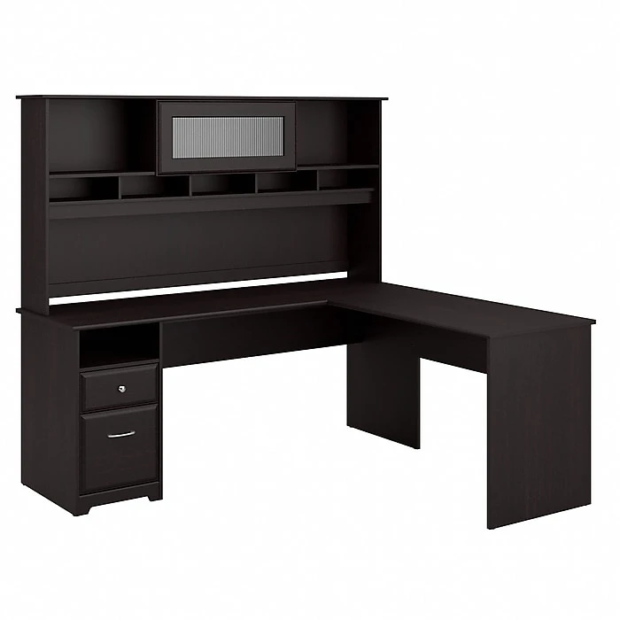Bush Furniture Cabot 72W L-Shaped Computer Desk with Hutch and Drawers, Espresso Oak (CAB053EPO) - Laminate 1 Bush Furniture Cabot 72W L-Shaped Computer Desk with Hutch and Drawers, Espresso Oak (CAB053EPO) - Laminate