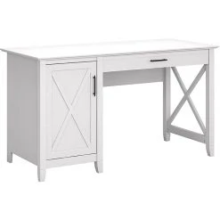 Bush Furniture Key West 54-inch Laminate Computer Desk with Storage, Pure White Oak (KWD154WT-03)