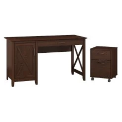 Bush Furniture Key West 54W Laminate Computer Desk with Storage & 2-Drawer Mobile File Cabinet, Bing Cherry (KWS006BC)
