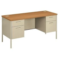 HON Metro Classic HP3231 60" Double Pedestal Desk, Laminate, Harvest Finish (HONP3231CL)