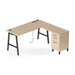Union & Scale™ Essentials 60” L-Shaped Desk in Natural - Durable Laminate Workspace (UN60420)