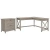Bush Furniture Key West 60W L Shaped Desk with Lateral File Cabinet, Washed Gray - Compact & Stylish Laminate Office Desk