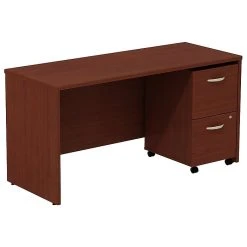 Bush Business Furniture Westfield Desk Credenza with 2-Drawer Mobile Pedestal, Mahogany Laminate (SRC029MASU)