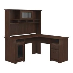 Bush Furniture Cabot 60" L-Shaped Computer Desk with Hutch, Modern Walnut (CAB001MW) - Stylish Laminate Office Furniture