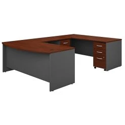 Bush Business Furniture Westfield 72W x 36D Bow Front U-Shaped Desk with Mobile File Cabinets, Hansen Cherry