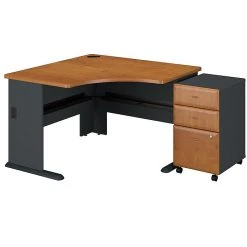 Bush Business Furniture Cubix 48W Corner Desk with Mobile File Cabinet, Natural Cherry - Space-Saving Office Solution