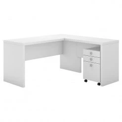 Office By Kathy Ireland® Echo L-Shaped Desk with Mobile File Cabinet, Pure White - Stylish & Functional Workspace