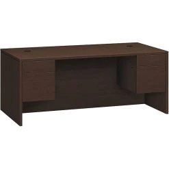 HON 10500 Series Double Pedestal Desk - 72"W, Mocha Finish, 4 File Drawers (HON10593MOMO)