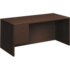 HON 10500 Series Left Pedestal Desk - 66"W, Mocha Finish with 1 Box & 1 File Drawer