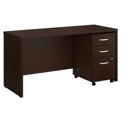 Bush Business Furniture Westfield 60W X 24D Office Desk with Mobile File Cabinet, Mocha Cherry (SRC025MRSU) - Laminate Office Desk