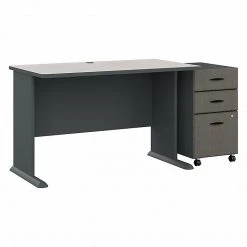 Bush Business Furniture Cubix 48W Desk with Mobile File Cabinet, Slate/White Spectrum - Sleek Laminate Office Desk