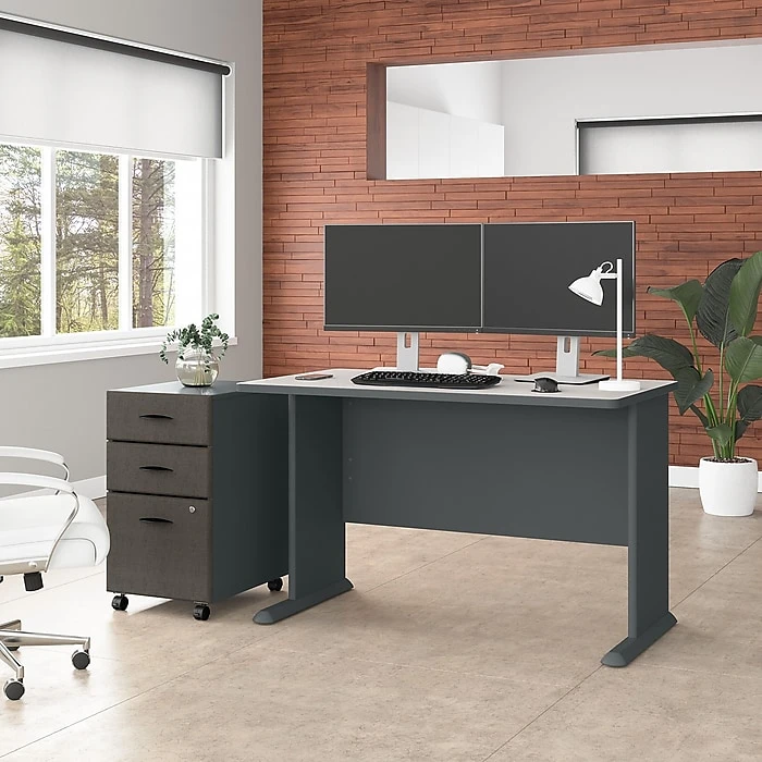 Bush Business Furniture Cubix 48W Desk with Mobile File Cabinet, Slate/White Spectrum - Sleek Laminate Office Desk 2 Bush Business Furniture Cubix 48W Desk with Mobile File Cabinet, Slate/White Spectrum - Sleek Laminate Office Desk - Image 2