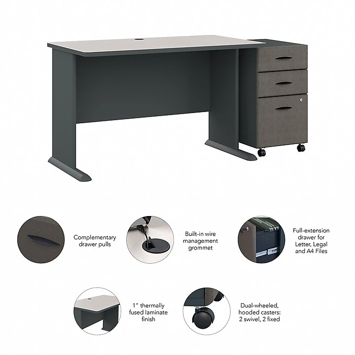 Bush Business Furniture Cubix 48W Desk with Mobile File Cabinet, Slate/White Spectrum - Sleek Laminate Office Desk 3 Bush Business Furniture Cubix 48W Desk with Mobile File Cabinet, Slate/White Spectrum - Sleek Laminate Office Desk - Image 3