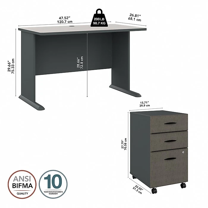 Bush Business Furniture Cubix 48W Desk with Mobile File Cabinet, Slate/White Spectrum - Sleek Laminate Office Desk 4 Bush Business Furniture Cubix 48W Desk with Mobile File Cabinet, Slate/White Spectrum - Sleek Laminate Office Desk - Image 4