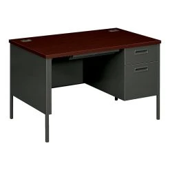 HON Metro Classic 48" Single Pedestal Desk - Mahogany/Charcoal Laminate (HONP3251RNS)