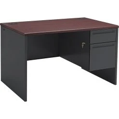 HON 38000 Series Freestanding Right Single Pedestal Desk - Mahogany/Charcoal, 29.5"H x 48"W x 30"D