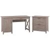 Bush Furniture Key West 54"W Single Pedestal Desk with Lateral File, Washed Gray - Modern Laminate Office Desk