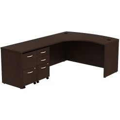 Bush Business Furniture Westfield Left Handed L-Shaped Desk with 2 Mobile Pedestals | Mocha Cherry Finish | Space-Saving Office Solution