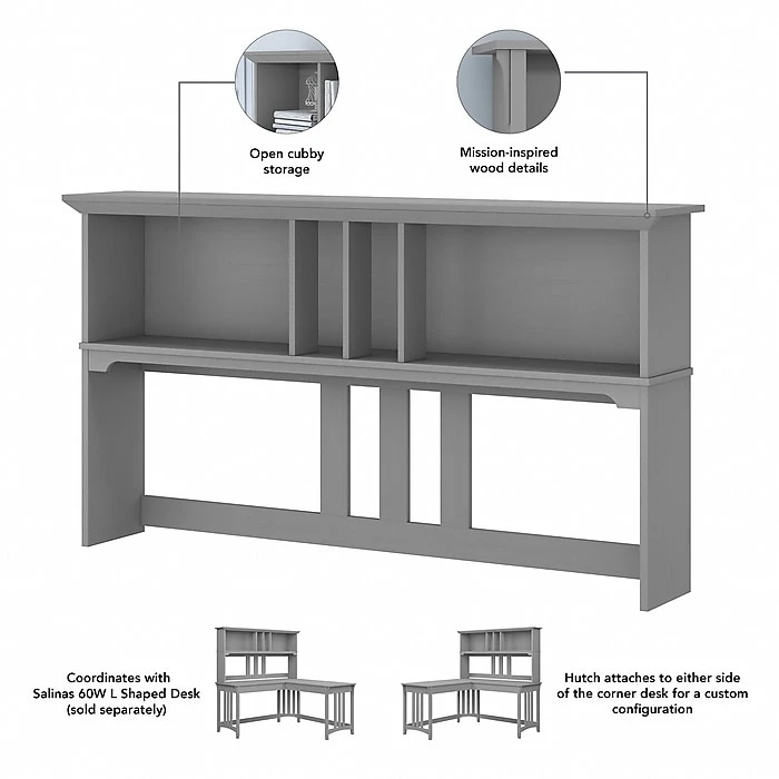 Bush Furniture Salinas 60W Hutch For L Shaped Desk, Cape Cod Gray (SAH160CG-03) - Laminate Workspace Organizer 4 Bush Furniture Salinas 60W Hutch For L Shaped Desk, Cape Cod Gray (SAH160CG-03) - Laminate Workspace Organizer - Image 4