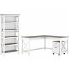 Bush Furniture Key West 60" L-Shaped Desk with Drawer & Shelf in Shiplap Gray/Pure White | Space-Saving Office Solution