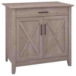 Bush Furniture Key West Secretary Desk with Keyboard Tray & Storage Cabinet - Washed Gray (KWS132WG-03)
