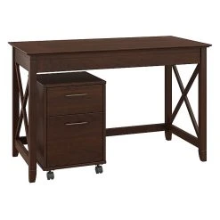 Bush Furniture Key West 48W Laminate Writing Desk with 2 Drawers & Mobile File Cabinet, Bing Cherry - KWS001BC