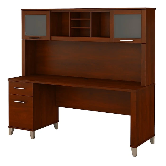 Bush Furniture Somerset 72W Office Desk With Hutch in Hansen Cherry - Stylish Laminate Workspace Solution | SET018HC 1 Bush Furniture Somerset 72W Office Desk With Hutch in Hansen Cherry - Stylish Laminate Workspace Solution | SET018HC