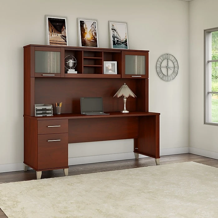 Bush Furniture Somerset 72W Office Desk With Hutch in Hansen Cherry - Stylish Laminate Workspace Solution | SET018HC 2 Bush Furniture Somerset 72W Office Desk With Hutch in Hansen Cherry - Stylish Laminate Workspace Solution | SET018HC - Image 2