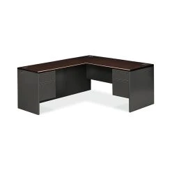 HON 38000 Series 2-Piece Right L-Workstation - Mahogany/Charcoal Laminte Desk for Office & Home (H38L6630NSR)