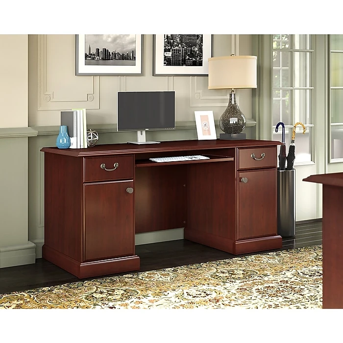 Kathy Ireland® Home Bennington Credenza Desk - Harvest Cherry Laminate, WC65510-03K 2 Kathy Ireland® Home Bennington Credenza Desk - Harvest Cherry Laminate, WC65510-03K - Image 2