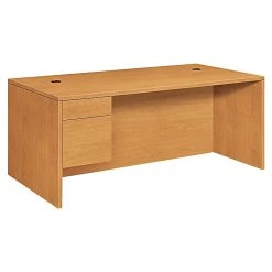 HON 10500 Series Left Pedestal Desk 72"W, Harvest Laminate, 29 1/2"H X 72"W X 36"D - Durable Office Desk