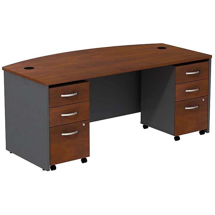 Bush Business Furniture Westfield Bow Front Desk with Two 3-Drawer Mobile Pedestals in Hansen Cherry – Durable Laminate Office Desk 1 Bush Business Furniture Westfield Bow Front Desk with Two 3-Drawer Mobile Pedestals in Hansen Cherry – Durable Laminate Office Desk