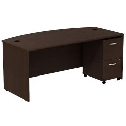 Bush Business Furniture Westfield Bow Front Desk with 2-Drawer Mobile Pedestal - Mocha Cherry Finish | Modern Laminate Office Desk