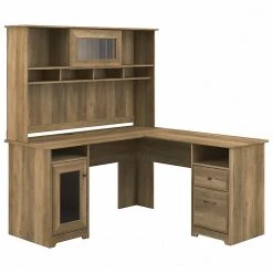 Bush Furniture Cabot 60" L-Shaped Desk With Hutch, Reclaimed Pine (CAB001RCP) - Stylish & Functional Laminate Office Furniture