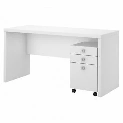 Office By Kathy Ireland® Echo Credenza Desk With Mobile File Cabinet, Pure White - Laminate Office Furniture
