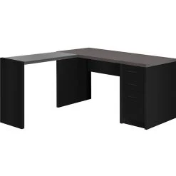 Monarch Specialties Inc. 60" L-Shaped Desk in Black/Gray, Laminate Surface for Home or Office