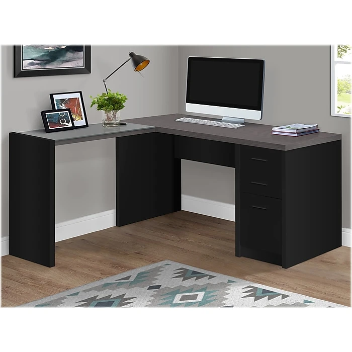 Monarch Specialties Inc. 60" L-Shaped Desk in Black/Gray, Laminate Surface for Home or Office 2 Monarch Specialties Inc. 60" L-Shaped Desk in Black/Gray, Laminate Surface for Home or Office - Image 2