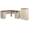 Bush Furniture Fairview 60W L-Shaped Desk with Storage Cabinet & Drawer - Antique White/Tea Maple | Space-Saving & Stylish Laminate Furniture