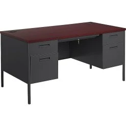HON Metro Classic 60" Double Pedestal Desk - Mahogany/Charcoal Laminate (HONP3262NS)