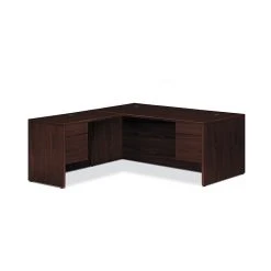 HON 10500 Series L-Workstation with 3/4 Pedestals, 2 Box/2 File Drawers, Mahogany Finish, 66"W x 78"D