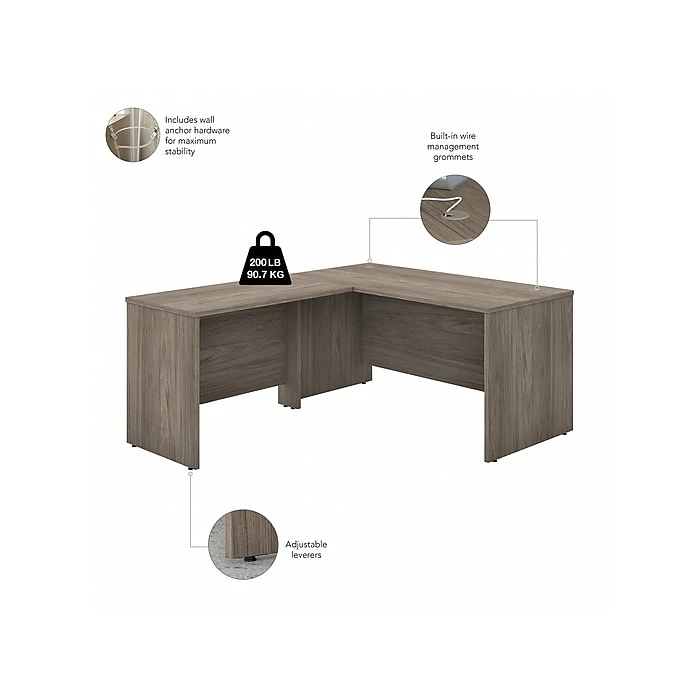 Bush Business Furniture Studio C 60" W L-Shaped Computer Desk with 42" W Return & Mobile File Cabinet, Modern Hickory – Space-Saving Office Furniture 3 Bush Business Furniture Studio C 60" W L-Shaped Computer Desk with 42" W Return & Mobile File Cabinet, Modern Hickory – Space-Saving Office Furniture - Image 3