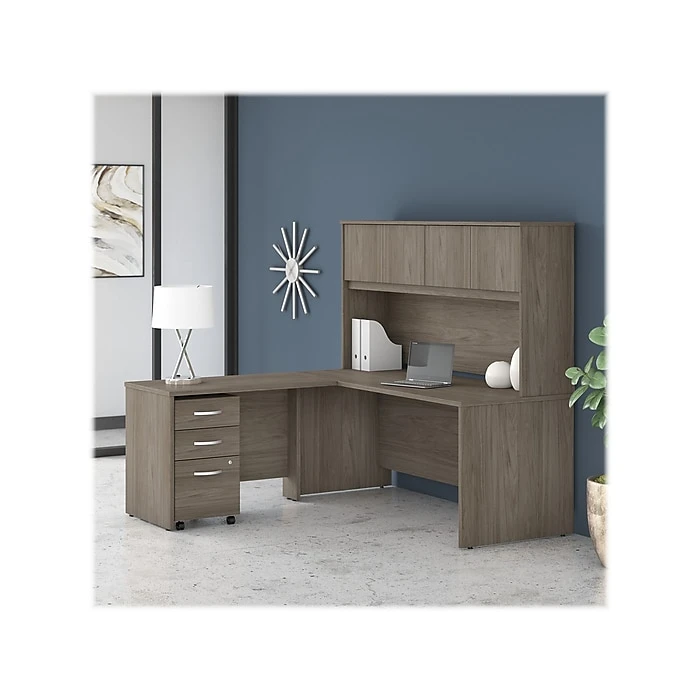 Bush Business Furniture Studio C 72''W L-Shaped Desk with Hutch, File Cabinet & 42''W Return Bundle - Modern Hickory 2 Bush Business Furniture Studio C 72''W L-Shaped Desk with Hutch, File Cabinet & 42''W Return Bundle - Modern Hickory - Image 2