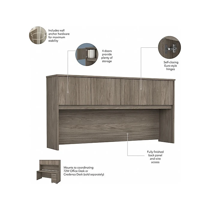 Bush Business Furniture Studio C 72''W L-Shaped Desk with Hutch, File Cabinet & 42''W Return Bundle - Modern Hickory 4 Bush Business Furniture Studio C 72''W L-Shaped Desk with Hutch, File Cabinet & 42''W Return Bundle - Modern Hickory - Image 4
