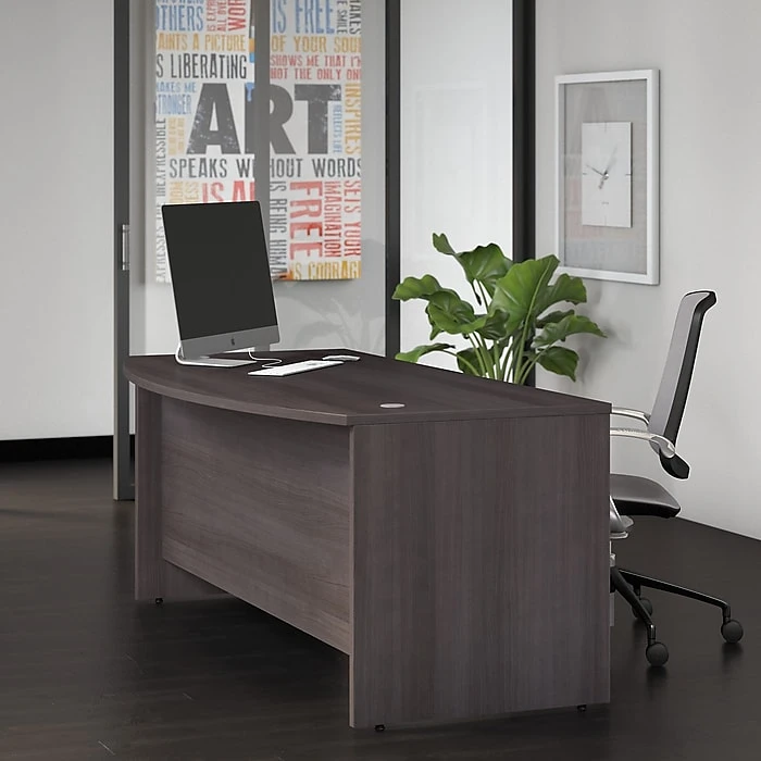 Bush Business Furniture Studio C 72W X 36D Bow Front Laminate Desk in Storm Gray (SCD172SG) | Office & Home Use 2 Bush Business Furniture Studio C 72W X 36D Bow Front Laminate Desk in Storm Gray (SCD172SG) | Office & Home Use - Image 2